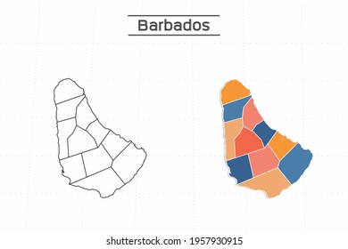 Barbados map city vector divided by colorful outline simplicity style. Have 2 versions, black thin line version and colorful version. Both map were on the white background.
