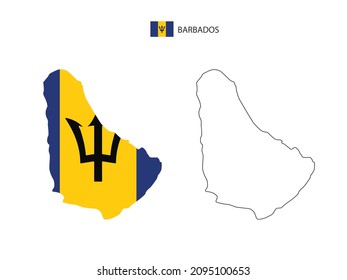 Barbados map city vector divided by outline simplicity style. Have 2 versions, black thin line version and color of country flag version. Both map were on the white background.