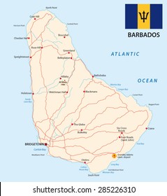 barbados map with flag