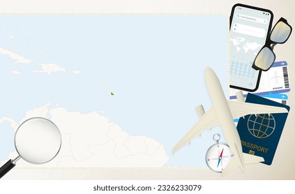 Barbados map and flag, cargo plane on the detailed map of Barbados with flag, passport, magnifying glass and airplane. Vector template.