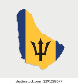 barbados map with flag on gray background