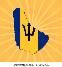 Barbados map flag on sunburst vector illustration