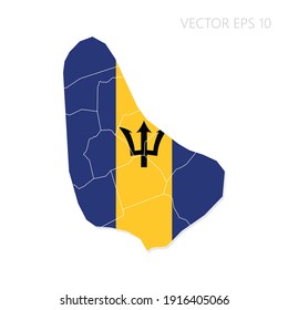 Barbados map with flag and shadow isolated on white background. Vector illustration EPS10.