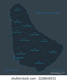 Barbados map. High detailed map of Barbados with countries, borders, cities, water objects. Vector illustration eps10.