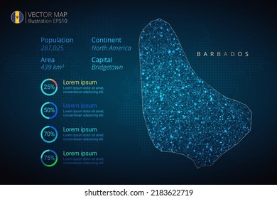 Barbados map infographics vector template with abstract geometric mesh polygonal light concept on blue background. Template for diagram, graph, presentation and chart.