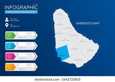 Barbados map with location pointer marks. High detailed country map with division, cities and capital infographic template. Vector illustration EPS10