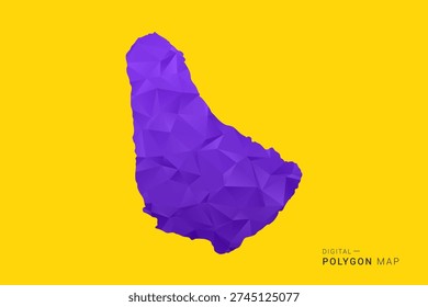 Barbados Map - Low poly polygon map in vibrant purple gradient on bold yellow background, modern minimal geometric style, clean digital vector illustration.