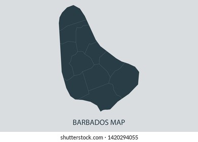 Barbados map on gray background vector, Barbados Map Outline Shape Gray on White Vector Illustration, Map with name. Map of North America. Symbol for your web site design logo. Eps10.