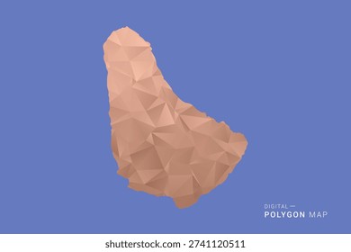 Barbados Map - Orange Polygon Vector Illustration on Deep Blue Background, Low Poly Geometric Design, Modern Abstract Country Silhouette for Infographics and Presentation Use.