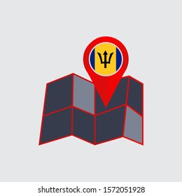 Barbados map pin is isolated by country flag