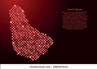 Barbados map from red pattern rhombuses of different sizes and glowing space stars grid. Vector illustration.
