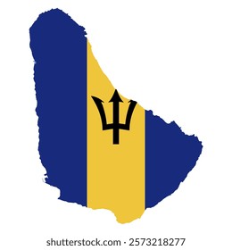 Barbados map silhouette with flag on white background