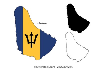 Barbados Karte Vektor - Landkarte, Fahne Innen Karte, Leere und Silhouette Version