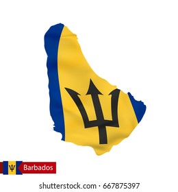 Barbados map with waving flag of country. Vector illustration.