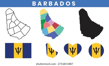 Mapas de Barbados y colección del Vector de la bandera de Barbados.