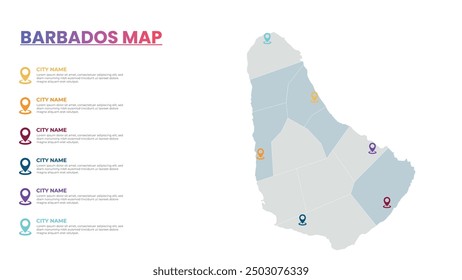 Plantilla Infográfica del Mapa Moderno de Barbados, Mapa Infográfico Detallado de la Ciudad Populares de Barbados