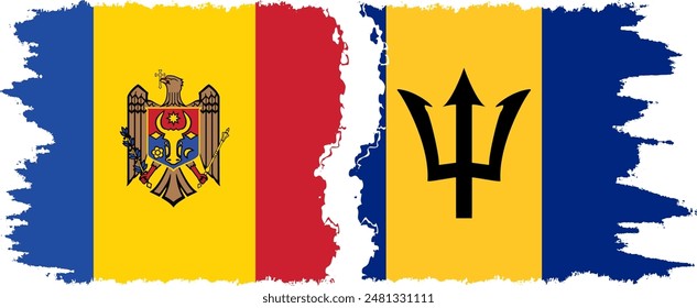 Barbados and Moldova grunge flags connection, vector