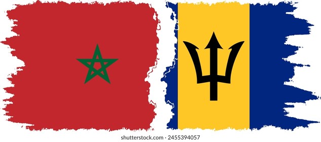 Barbados and Morocco grunge flags connection, vector