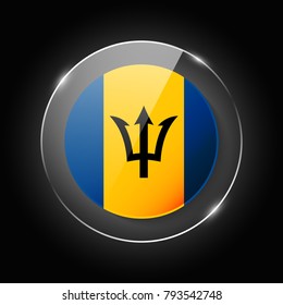 Barbados national flag. Application Language Symbol. Country of manufacture icon. Round glossy isolated vector icon with national flag button on glow background. Symbol of nation for infographics, web