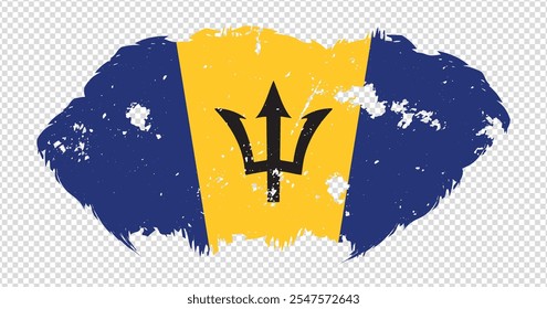 Barbados national flag with distressed stroke brush effect on isolated background