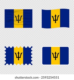 Barbados national flag in four different styles.