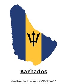 Barbados National Flag Map Design, Illustration Of Barbados Country Flag Inside The Map