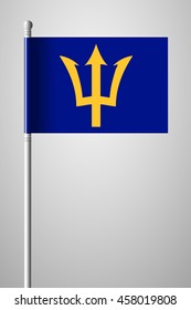 Barbados. National Flag on Flagpole. Isolated Illustration on Gray Background