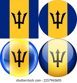 Barbados National Flag Symbol Logo Icon, set of 1:1 Square, Round Circular Shape, Bubble and Button Design Vector Illustration Isolated on White Background
