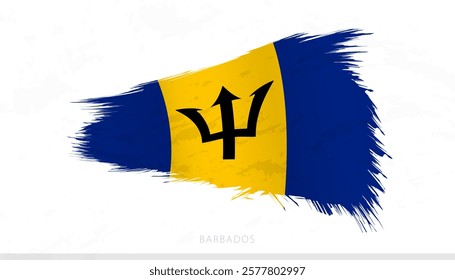 Barbados National Flag with Textured Brush Strokes. Artistic Brush Stroke Design.