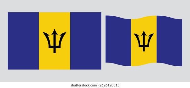  Barbados National flag, vector illustration with standard size and proportion. National flag emblem with accurate size and colors. Barbados official national flag.