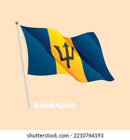 Barbados national flag waving at the flagpole. Vector 3D