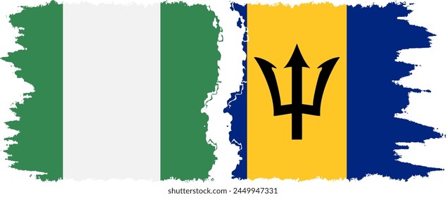 Barbados and Nigeria   grunge flags connection, vector