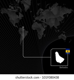 Barbados on black World Map. Map and flag of Barbados.