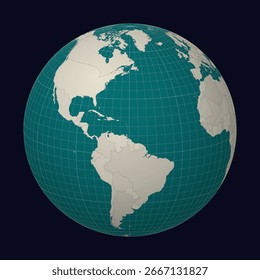 Barbados on the map. Globe centered to Barbados. Country location on the world map. Teal Pale Mint color palette. Globe with countries, meridians and parallels. Artistic vector illustration.