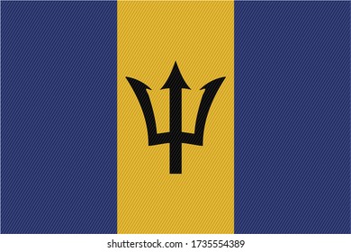 Barbados original flag on nylon fabric texture. Vector illustration.