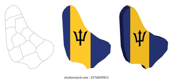 Barbados outline, fill with flag and 3d map