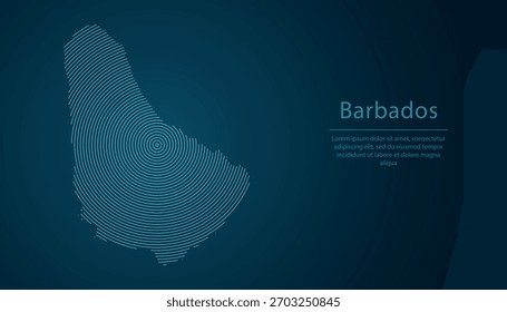 Mapa de contorno de Barbados preenchido com círculos concêntricos no fundo de gradiente escuro
