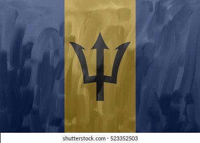 Barbados painted / drawn vector flag. Dramatic, unusual look. Vector file contains flag and texture layers