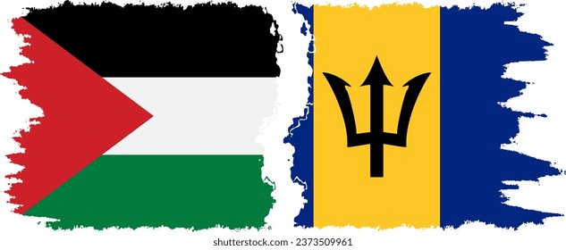 Barbados and Palestine grunge flags connection, vector