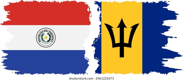 Barbados and Paraguay grunge flags connection, vector