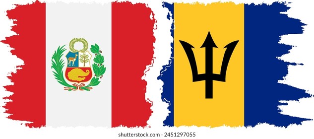 Barbados and Peru grunge flags connection, vector