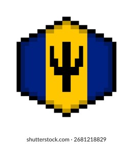 Icono de la bandera del arte del pixel de Barbados en forma del hexágono.