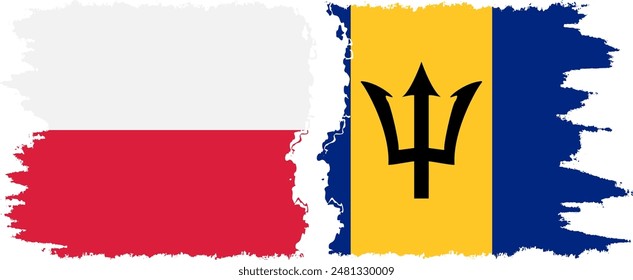 Barbados and Poland grunge flags connection, vector