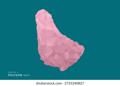 Barbados polygon map vector illustration in low poly geometric style, soft pastel colors with pink and teal green tones, clean silhouette on solid background, ideal for infographic.