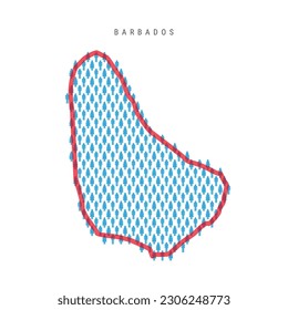 Barbados population map. Stick figures Barbadian people map with bold red translucent country border. Pattern of men and women icons. Isolated vector illustration. Editable stroke.