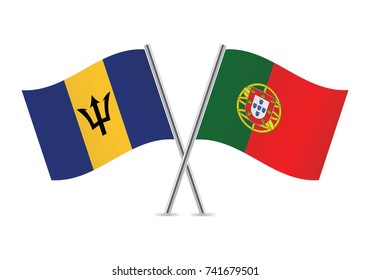 Barbados and Portugal flags.Vector illustration.