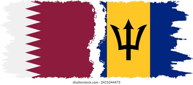 Barbados and Qatar grunge flags connection, vector