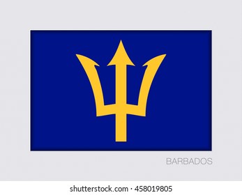 Barbados. Rectangular Official Flag with Proportion 2:3. Under Gray Cardboard with Inner Shadow