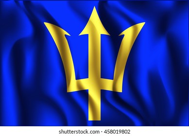 Barbados. Rectangular Shape Icon with Wavy Effect