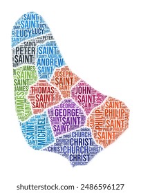 Barbados region word cloud. Country shape design. Barbados colored illustration. Region names collage cloud. Vector illustration.